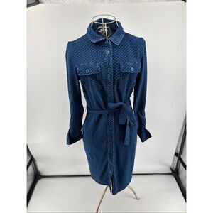 Boden Rowena Navy Polka Dot Button Front Tie Waist Dress Size US 2R